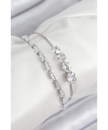 Pirinç Zirkon Taşlı Su Yolu Model Gümüş Renk Kadın Bileklik