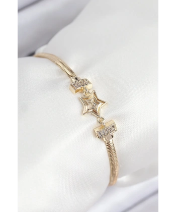 Pirinç Zirkon Taşlı Yıldız Model Gold Renk Kadın Bileklik