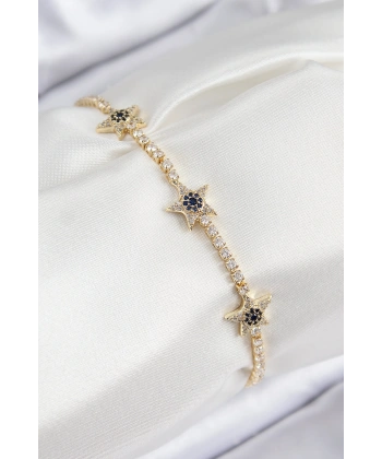 Pirinç Zirkon Taşlı Yıldız Model Gold Renk Kadın Bileklik