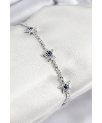 Pirinç Zirkon Taşlı Yıldız Model Gümüş Renk Kadın Bileklik