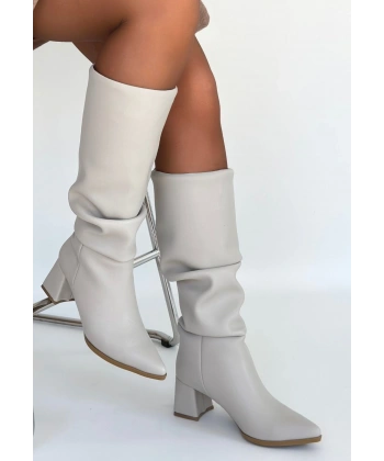 Pitay Bej Cilt Topuklu Çizme