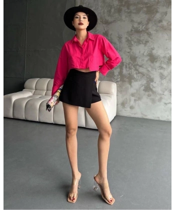 Poplin crop gömlek fuşya s3060