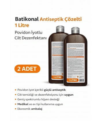 Povidon İyotlu Baticonal Antiseptik Çözelti 1 Litre x 2 Adet Cilt Dezenfektanı Solüsyon