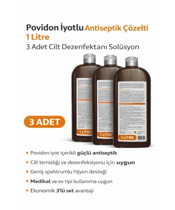 Povidon İyotlu Baticonal Antiseptik Çözelti 1 Litre x 3 Adet Cilt Dezenfektanı Solüsyon