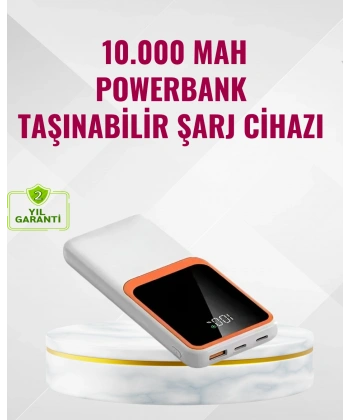 Powerbank 10000 mAh – Çift USB Çıkışlı, Type-C Girişli, Şık Beyaz Tasarım