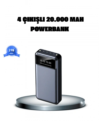 Powerbank 20000 mAh 4 Çıkışlı Hızlı Şarjlı ve LED Göstergeli