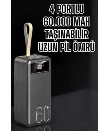 Powerbank 60.000 Mah Hızlı Şarj 4 Çıkışlı Uzun Şarj Süreli Dijital Göstergeli