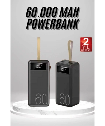 Powerbank 60.000 Mah Taşınabilir Şarj Hızlı El Fenerli Dijital Göstergeli