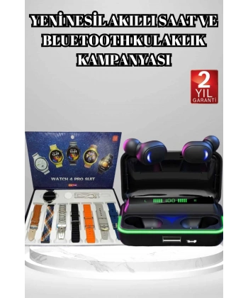 Powerbank Bluetooth Kulaklık Ve Akıllı Saat 7 Kordonlu Metal Kordon Plastik Kordon