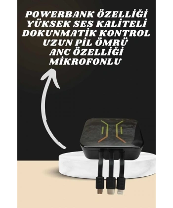 Powerbank Kulaklık ve 7 Kordonlu Akıllı Saat Çoklu Şarj Girişi Bluetooth Bağlantılı