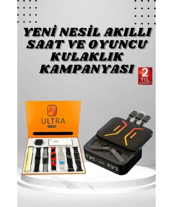 Powerbank Kulaklık ve 7 Kordonlu Akıllı Saat Çoklu Şarj Girişi Bluetooth Bağlantılı