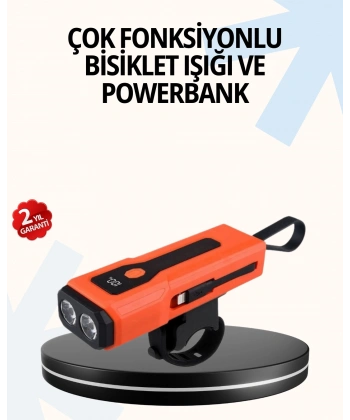 Powerbank Özellikli Bisiklet Işığı Dijital Göstergeli Led