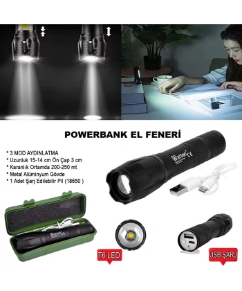 Powerbank Özellikli Uzun Menzilli EL Feneri Watton Wt-039