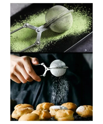 Pratik Paslanmaz Çelik Un Kakao Pudra Şekeri Eleği -Maşalı Bitki Çayı Demleme Süzgeci