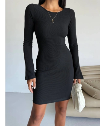 Prenses kol esnek kumaş elbise siyah f2334