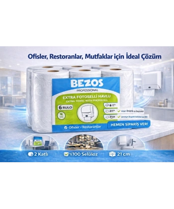 Professional Fotoselli Havlu 6 Rulo – 2 Katlı %100 Selüloz 21 cm Endüstriyel Kağıt Havlu