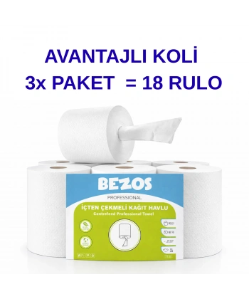 Professional İçten Çekmeli Kağıt Havlu 3 Koli | 18 Rulo | Endüstriyel Kullanım