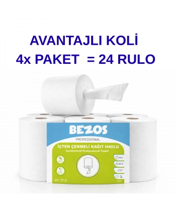 Professional İçten Çekmeli Kağıt Havlu 4 Koli | 24 Rulo | Endüstriyel Kullanım