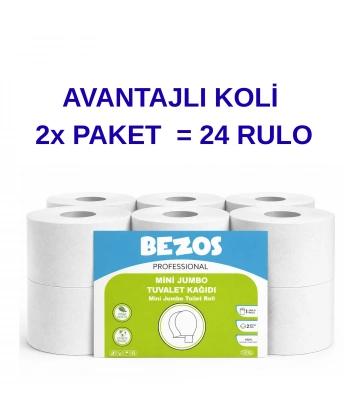 Professional Mini Jumbo Tuvalet Kağıdı 24 Rulo | 2 Katlı | %100 Selüloz | Endüstriyel & Ev Tipi Kullanım 2X12RULO