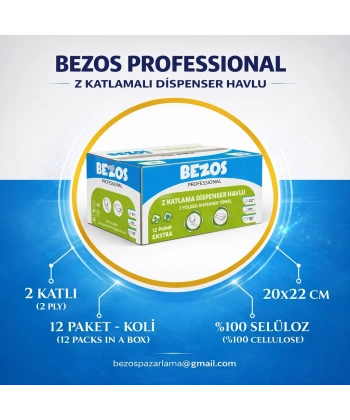 Professional Z Katlamalı Dispenser Havlu 2 Katlı %100 Selüloz 20x22 cm 12’li Koli