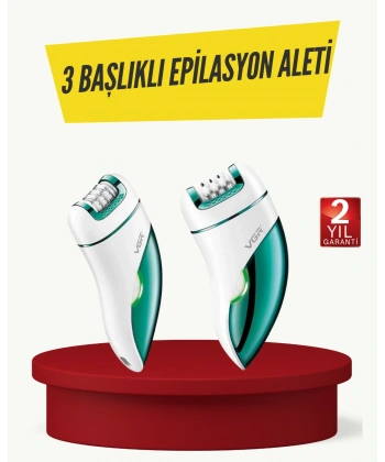 Profesyonel 3 in 1 Epilasyon Cihazı LED Aydınlatmalı Suya Dayanıklı Şarjlı VGR Epilatör