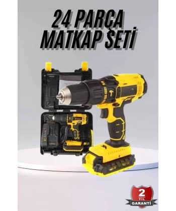 Profesyonel Çift Bataryalı Akülü Vidalama Şarjlı Matkap 24 Parça
