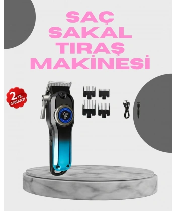 Profesyonel Saç Kesme Makinesi – 2000 mAh Şarjlı, LCD Ekranlı