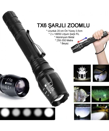 Profesyonel Tx6 Şarjlı Zoomlu El Feneri Watton Wt-241