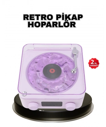 Projektör Işıklı Retro Hoparlör Bluetooth AUX USB Hafıza Kartlı 360° Sesli Şarjlı