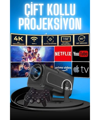 Projektör Siyah Android Taşınabilir Sinema Projeksiyon Wifi Destekli En Güncel Sürüm Akıllı