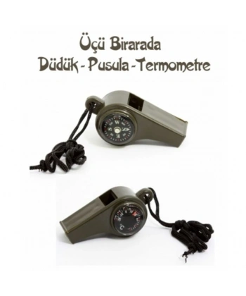 Pusulalı Termometreli Düdük - Survival Askılı Düdük