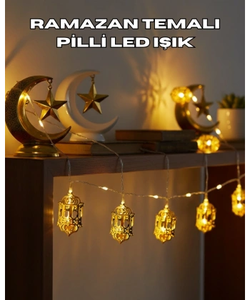 Ramazan Dekoru İçin Pilli LED Işık Altın Fener Tasarımlı