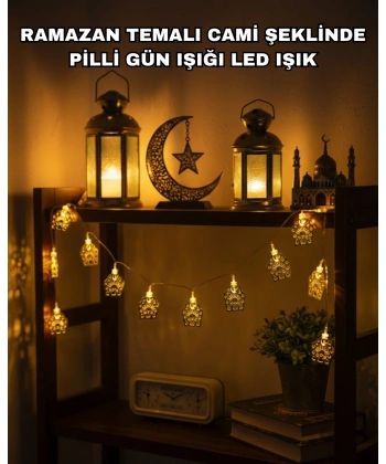 Ramazan ve Bayram Dekoratif LED Işık Cami Figürlü Sıcak Sarı Aydınlatma