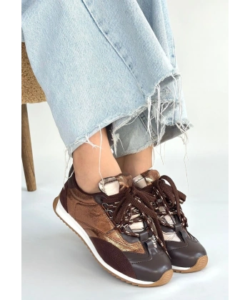 Reat Kahverengi Cilt Bağcıklı  Paraşüt Detaylı Spor Ayakkabı
