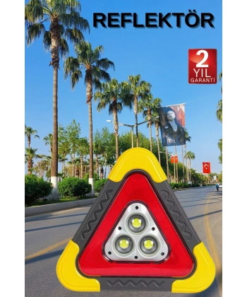 Reflektör Güneş Panelli Solarlı Şarjlı Üçgen Işıklı Trafik Reflektör Fener