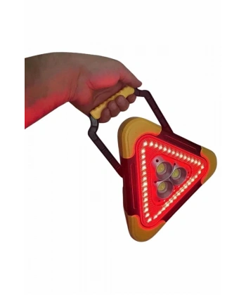 Reflektör Güneş Panelli Solarlı Şarjlı Üçgen Işıklı Trafik Reflektör Fener