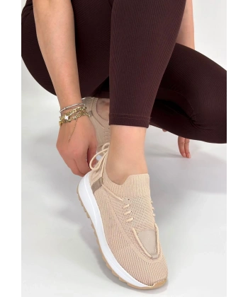 Renji Bej Triko Bağcıklı Spor Ayakkabı