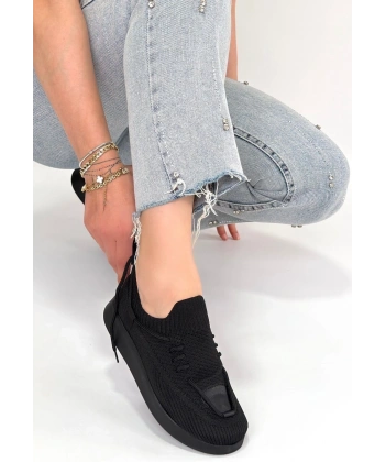 Renji Siyah Triko Bağcıklı Spor Ayakkabı