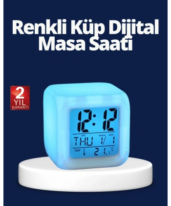 Renk Değiştiren LED Alarmlı Dijital Küp Masa Saati