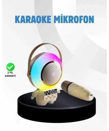 Renkli Işıklı Astronot Mini Bluetooth Speaker ve Karaoke Mikrofon