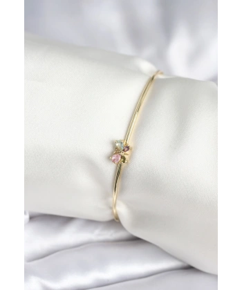 Renkli Kelebek Figür Gold Renk Pirinç Kadın Bileklik