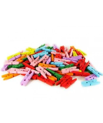 Renkli Mini Ahşap Mandal (100 Adet)