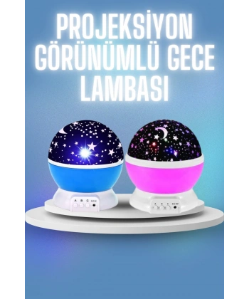 Renkli Yıldızlı Gökyüzü Projeksiyon Gece Lambası Pilli ve USB Kablolu