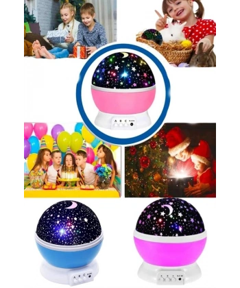 Renkli Yıldızlı Gökyüzü Projeksiyon Gece Lambası Pilli ve USB Kablolu