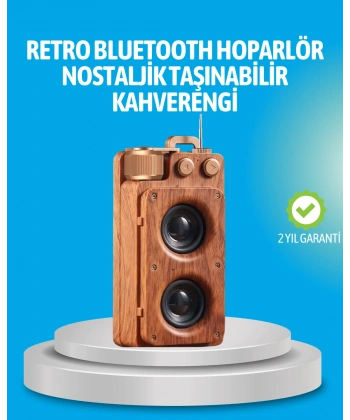 Retro Bluetooth Hoparlör Ahşap Görünümlü 5W Çift Stereo Ses