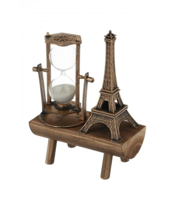Retro Eyfel Kulesi Ve Kum Saati Dekoratif Ahşap Görünümlü Masa Biblosu