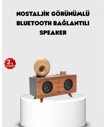 Retro Gramofon Tasarımlı Bluetooth Hoparlör – 3D Stereo Ses, 1800 mAh Batarya