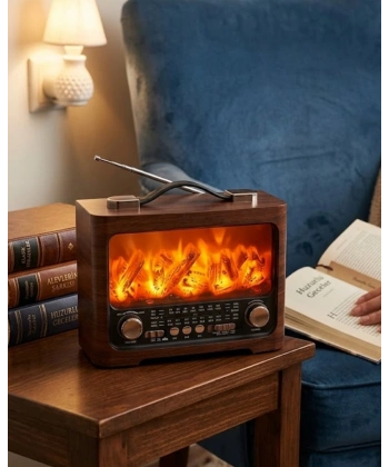 Retro Şömine Tasarımlı Bluetooth Hoparlör FM Radyo USB TF Kart Müzik Çalar