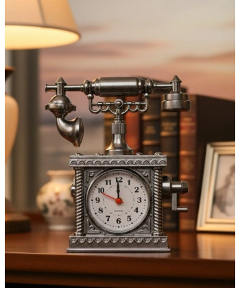 Retro Telefon Görünümlü Çalar Saat Masa ve Raf Dekoru