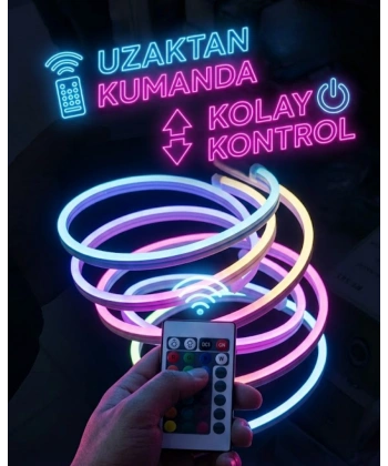 RGB Akıllı LED Neon Şerit Işık 3 Metre Uzaktan Kumandalı ve Telefon Kontrollü Renkli Aydınlatma